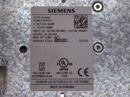  SIEMENS 6EP1334-3BA00 POWER SUPPLY 10A/24VDC TESTED 