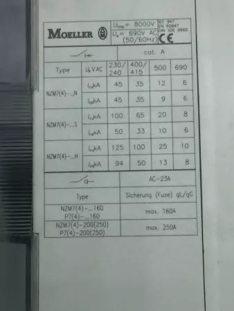 Moeller R-NZM7 Circuit Breaker Switch 220/240-690V AC/DC 45-6Amp 