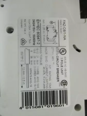 Moeller FAZ-C6/1-NA 1-Pole Circuit Breaker 