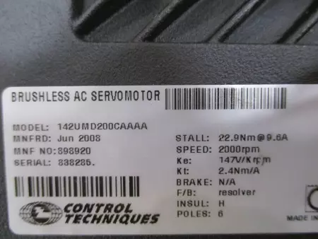 Control Techniques 142UMD200CAAAA Brushless AC Servo Motor, 4.76kW 