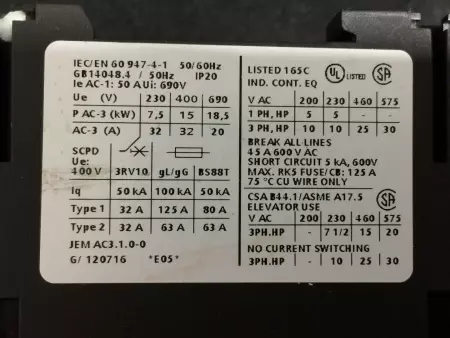 Siemens 3RT1034-1BB40 Sirius Contactor 24VDC 