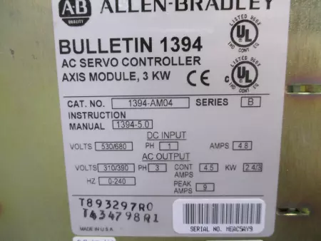 Refurbished Allen Bradley 1394-AM04 SER.B AC Servo Controller 3Kw 