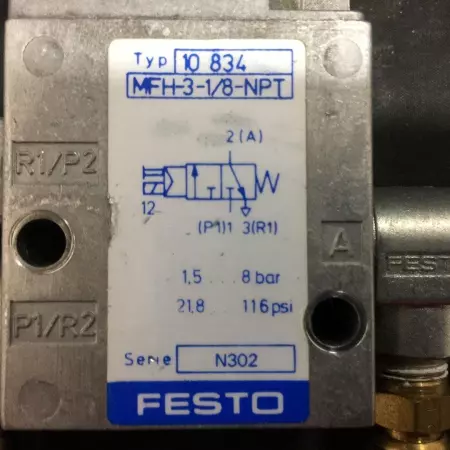  Festo MFH-3-1/8-NPT Solenoid Valve W/MSFW-110-50/60 Solenoid Coil 