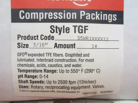 NEW Flowserve SSWR1XXXX12 3/16 in. Compression Packing - 1 roll 