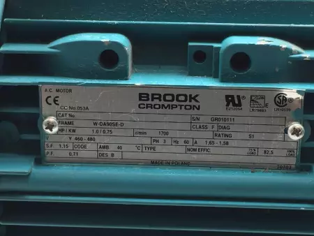 Brook Crompton W-DA90SE-D AC Motor 0.75Kw 1Hp Frame W-DA90SE-D 