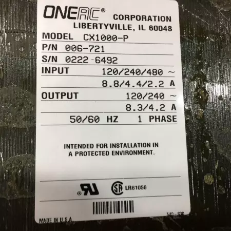 OneAC CX1000-P Power Conditioner Transformer, 1kVA  PN 006-721 