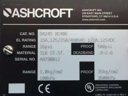 NEW Ashcroft B424S-XC406 Pressure Switch 