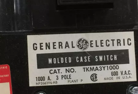 General Eelctric TKMA3Y1000 3-Pole Circuit Breaker, 600V 1000Amp 