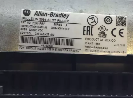 ALLEN BRADLEY 2094-PRF KINETIX 6000 SLOT FILLER SER. A 