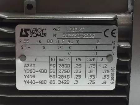 Leroy Somer LS63/T Asynchronous Motor, 0.3kW 