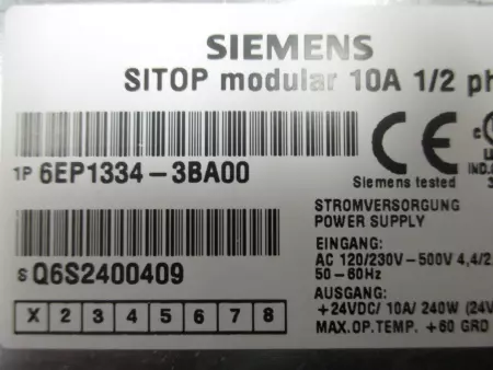  SIEMENS 6EP1334-3BA00 POWER SUPPLY 10A/24VDC TESTED 