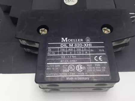 Moeller DILM185A Contactor 200-575V 50-150HP W/DIL M 820-XHI Auxiliary Contacts 
