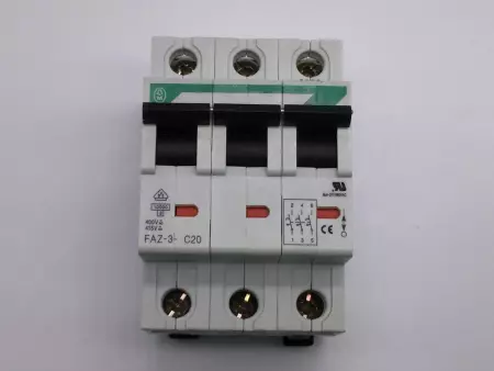  MOELLER FAZ-3-C20 CIRCUIT BREAKER 20A, 3 POLE, 400-415VAC TESTED 