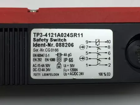 Euchner 088206 Safety Switch, 24VAC/DC, TP3-4121A024SR11 