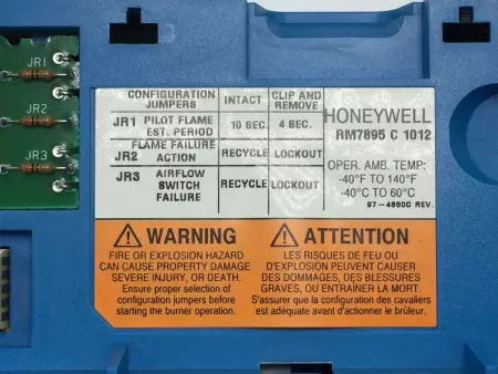 Honeywell RM7895-C-1025 Burner Control/ UV Flame Amplifier, 120VAC 