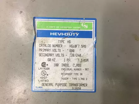 General Signal HS10F7.5AS Hevi-Duty General Purpose Transformer 7.5KVA 