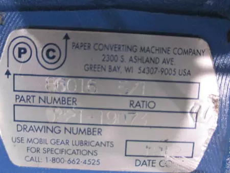 Paper Converting Machines Co. 86016 Reducer Gearbox 5:1 Ratio 