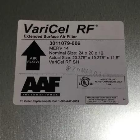 American Air Filter 3011079-006 VariCel RF SH Actual Size 23.37