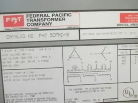 Federal Pacific FH75CFMD-3 Transformer 7.5kVA 