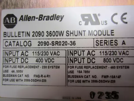 Allen Bradley 2090-SR020-36 SER. A Ultra Shunt Module 3600W 