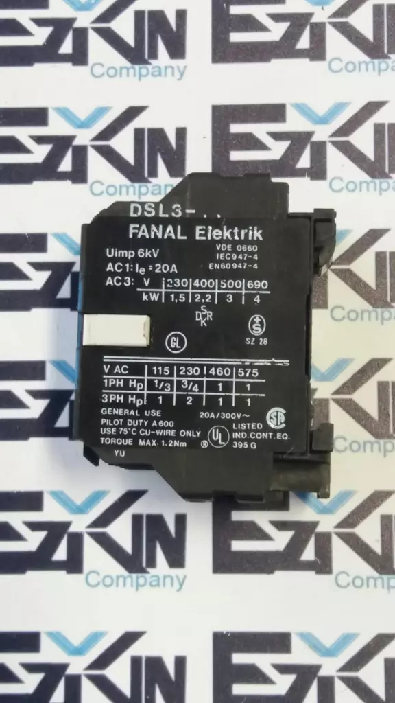 Fanal DSL3-10 Contactor, 300V 20A, Coil Voltage 24V DC 