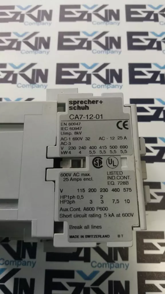 Sprecher+Schuh CA7-12-01 Definite Purpose Contactor, 25A 600VAC 120V Coil 