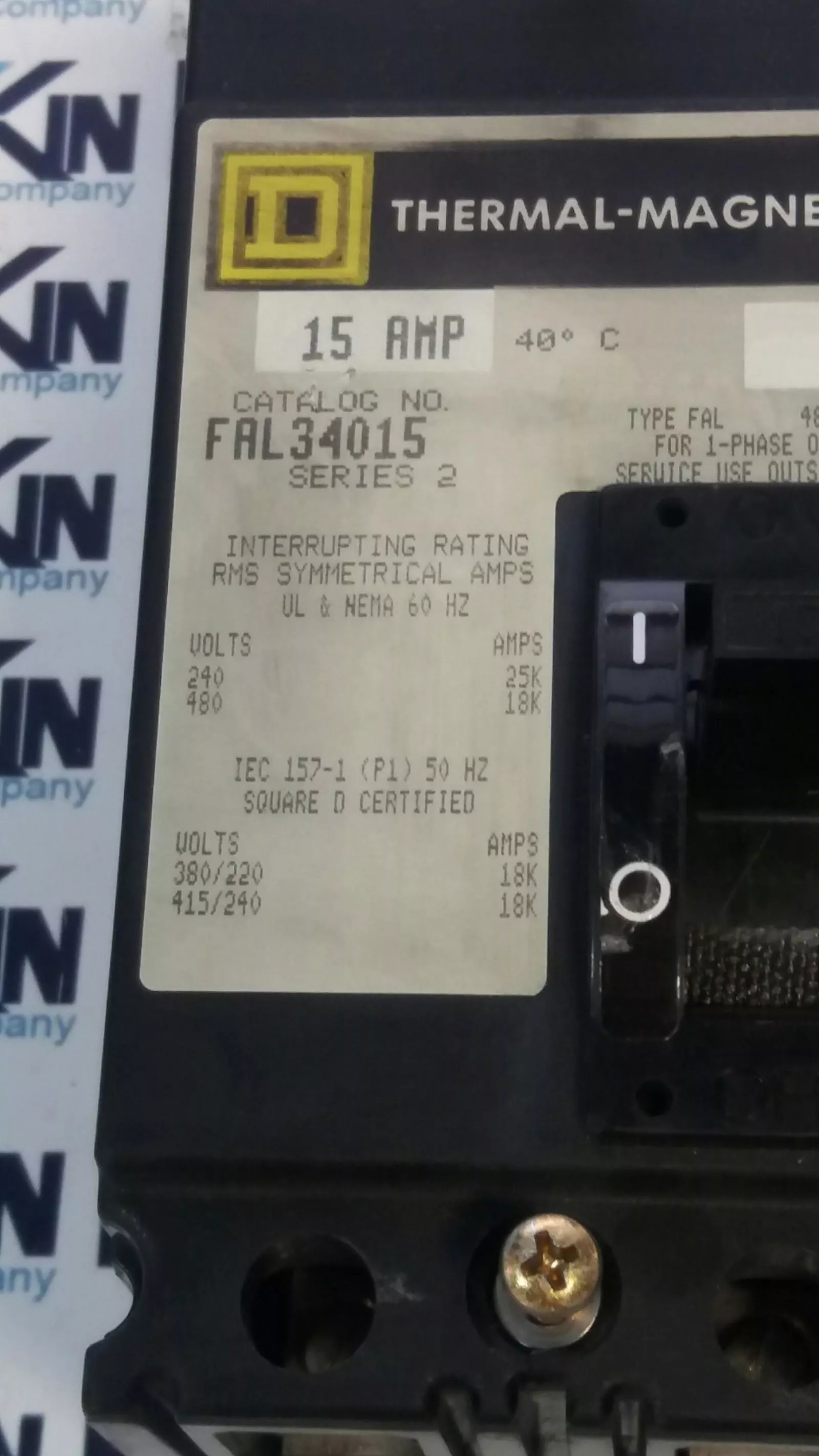 Square D FAL34015 Thermal-Magnetic Circuit Breaker, 15Amp 480VAC/250VDC 