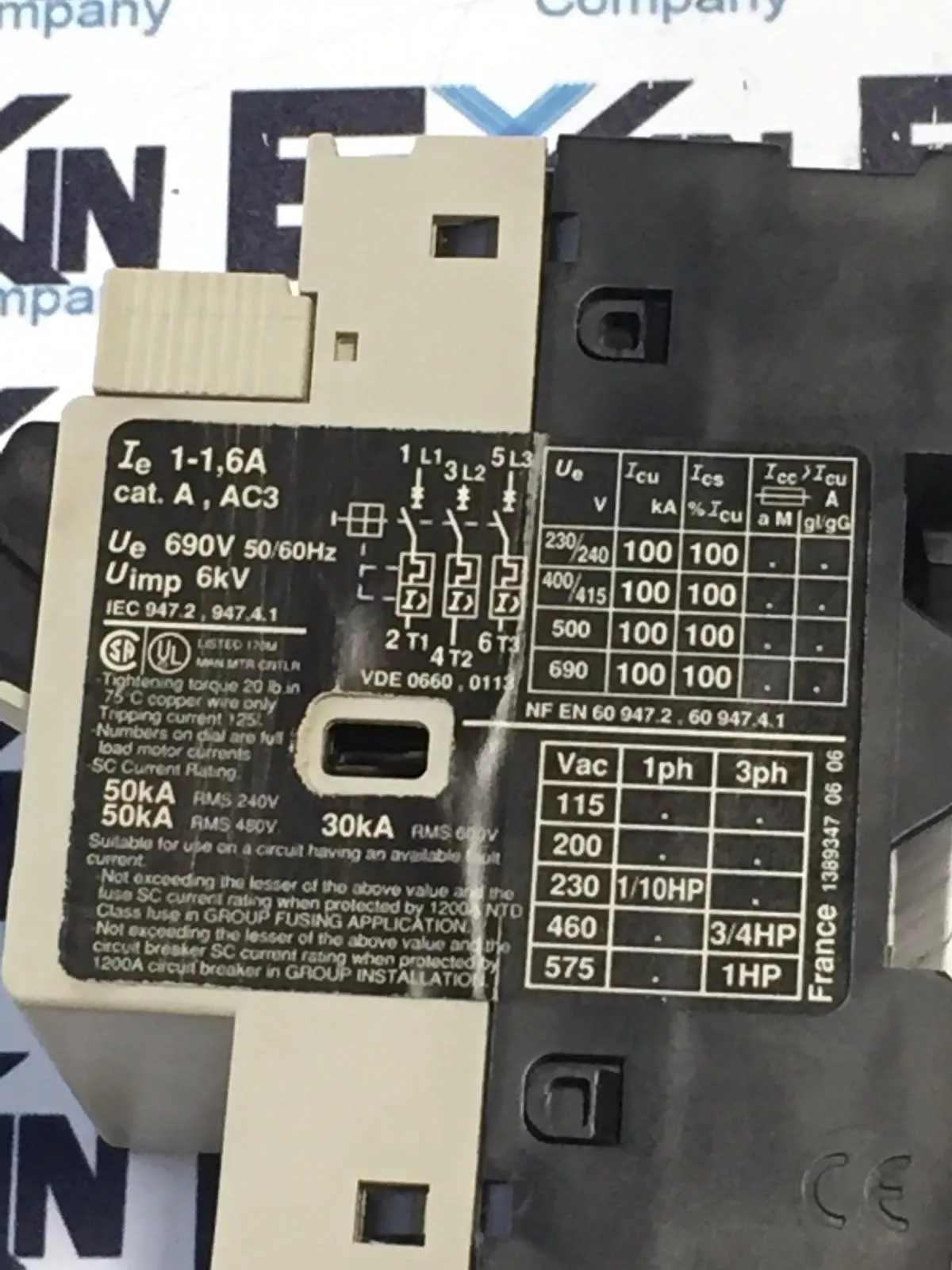 Telemecanique GV2-M06 Manual Motor Starter 690VAC Range 1-1.6A 