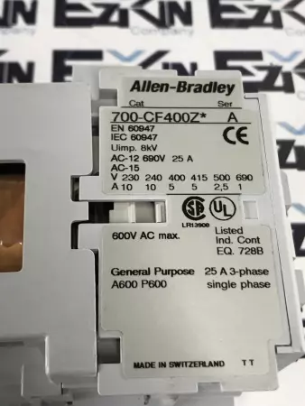 Allen-Bradley 700-CF400Z*  SER A CF 40E Contactor 600V 25Amp 