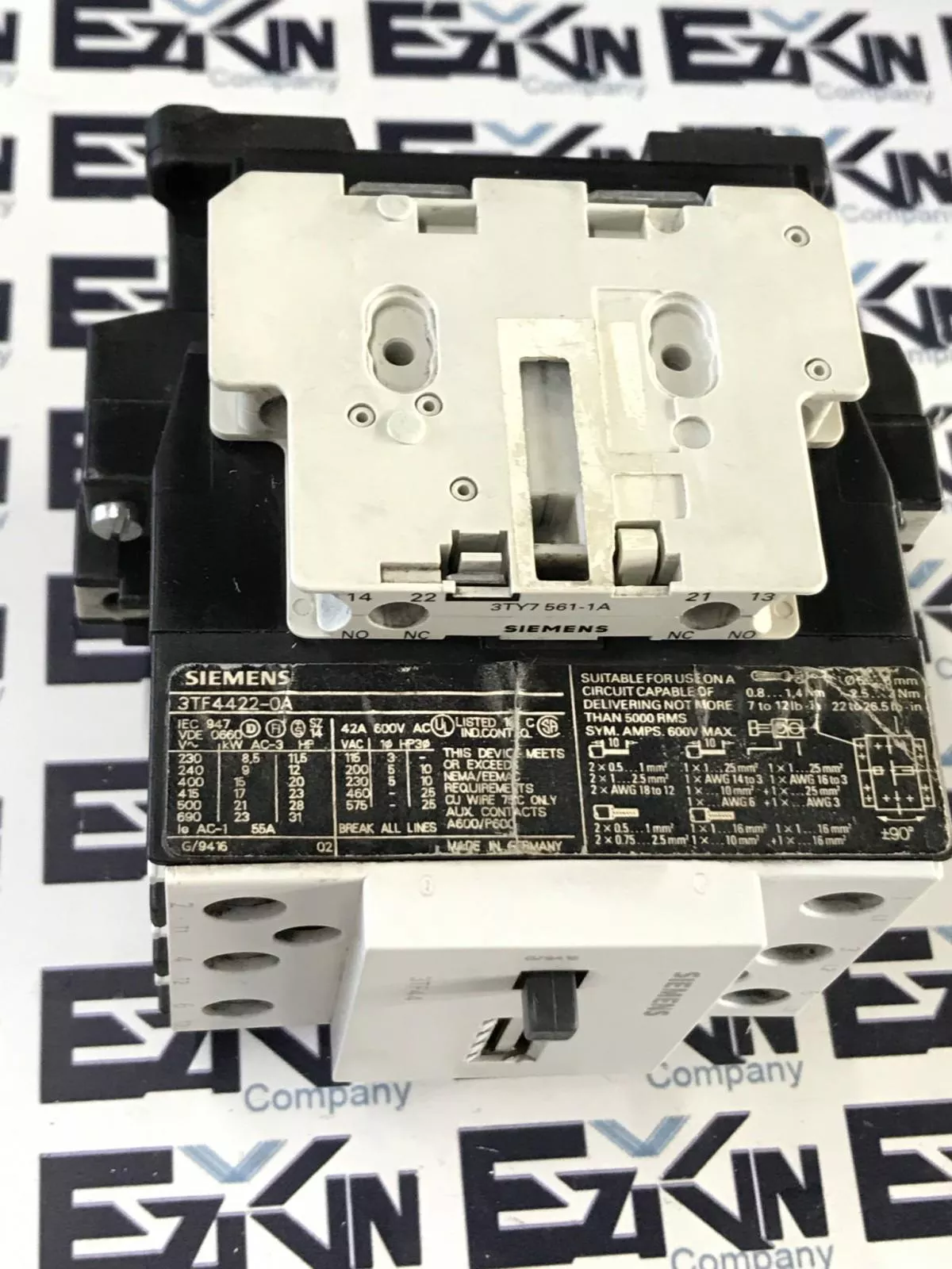 Siemens 3TF4422-0A Contactor 110-132V Coil 600VAC 42A W/Aux 3TY7561-1A 