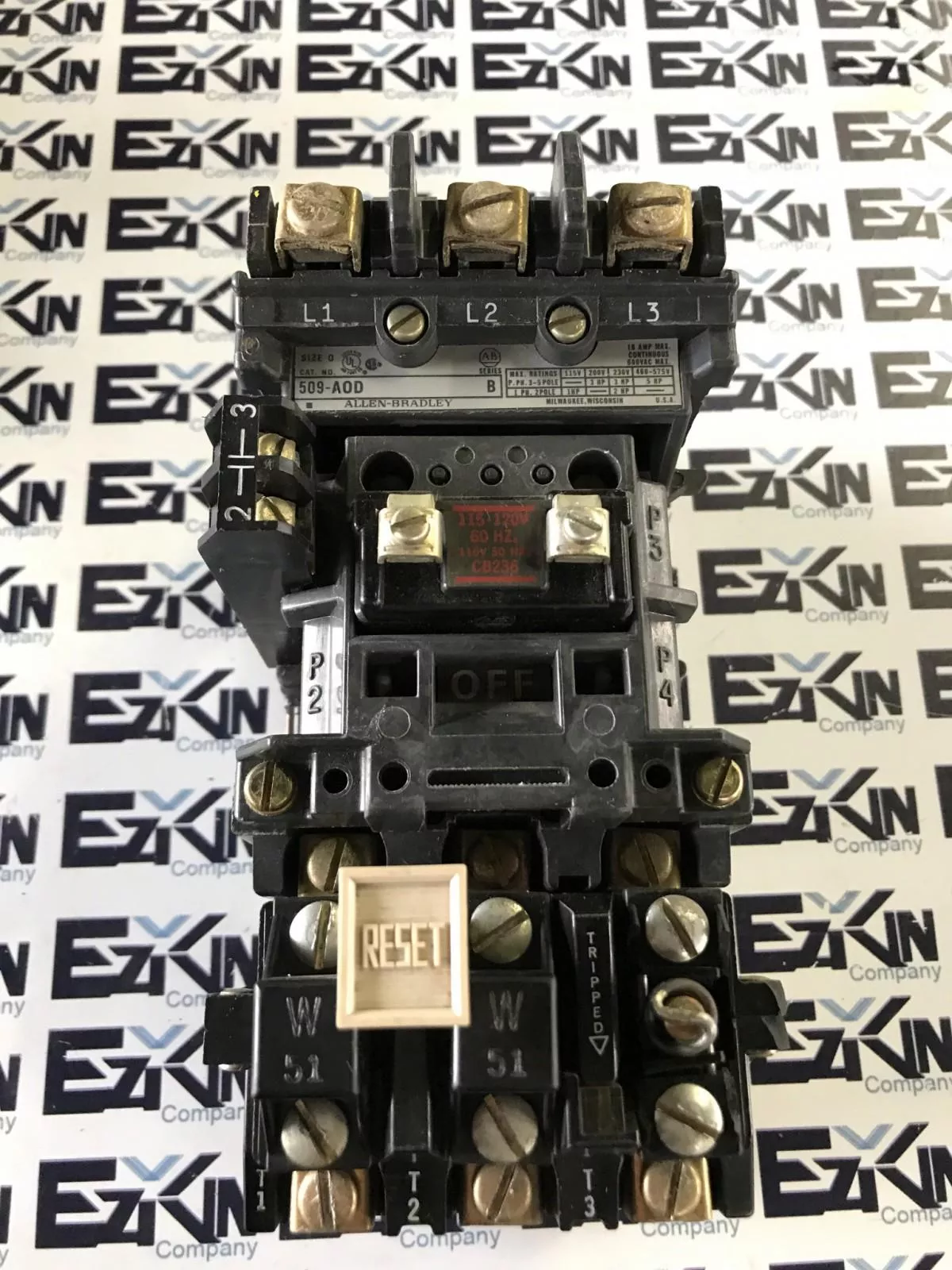 Allen-Bradley 509-A0D SER.B Motor Starter Size 0 W/592-B0W16 Overload Relay 