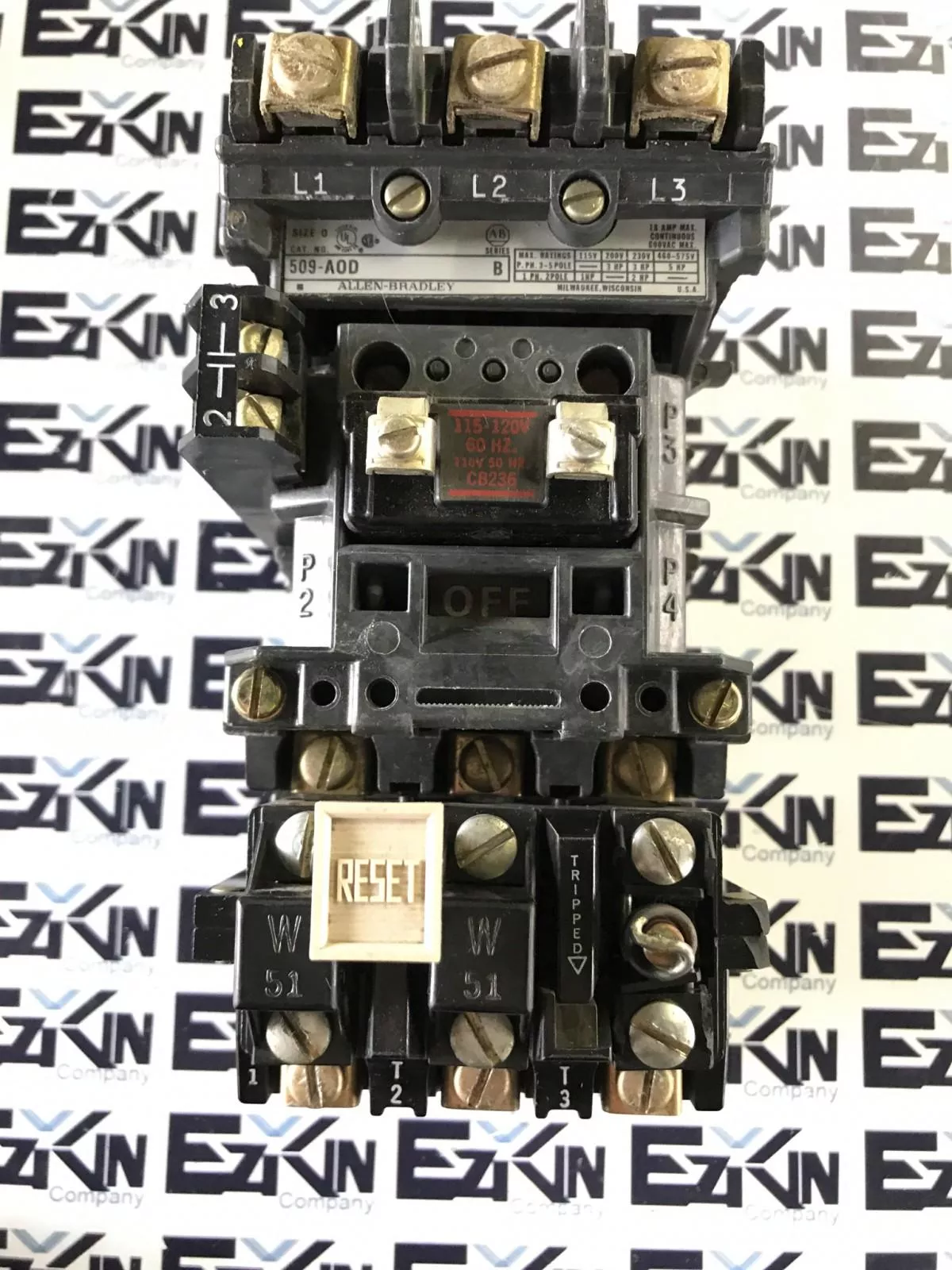 Allen-Bradley 509-A0D SER.B Motor Starter Size 0 W/592-B0W16 Overload Relay 