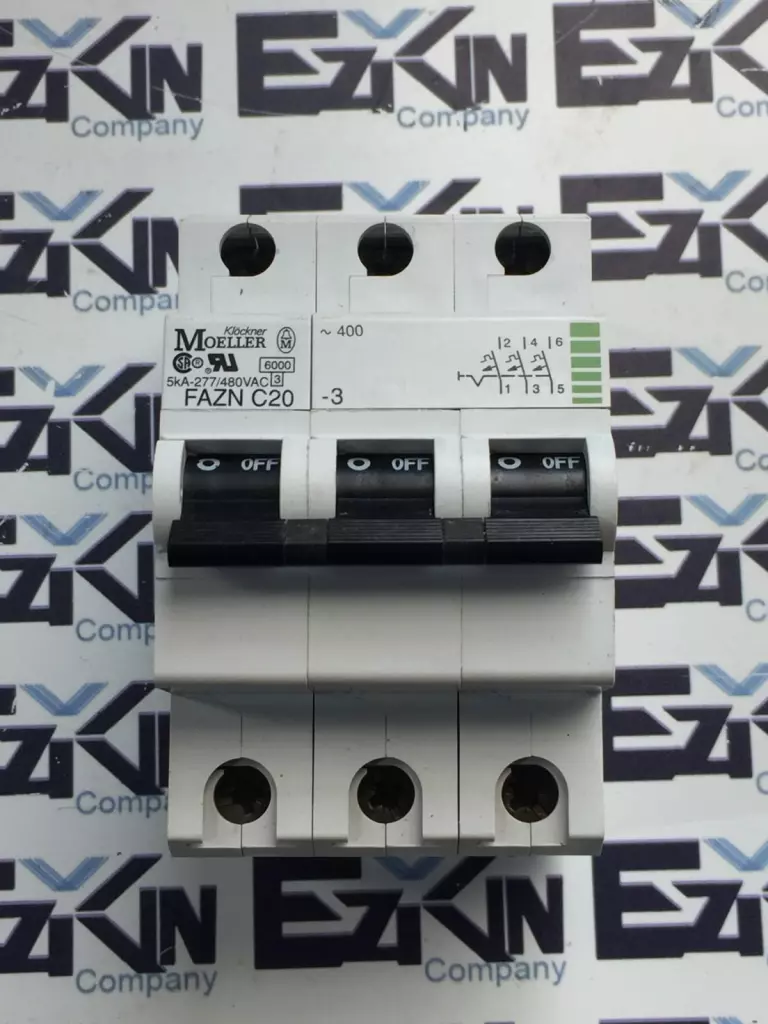 Klockner Moeller FAZN C20-3 3-Pole Circuit Breaker, 20A 277-480VAC 