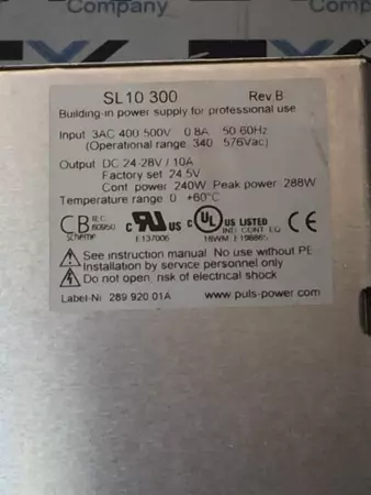 Puls SL10300 REV.B Power Supply Input 3AC 400-500V 0.8A 