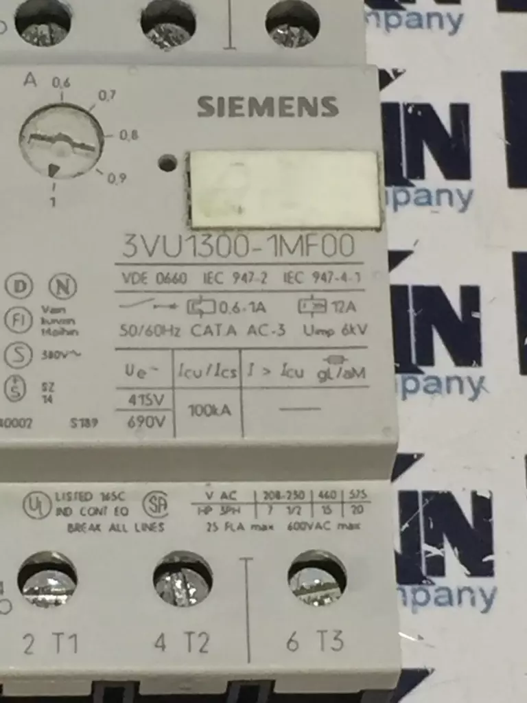 Siemens 3VU1300-1MF00 Motor Starter-Protector 600VAC Range 0.6-1.0Amp 