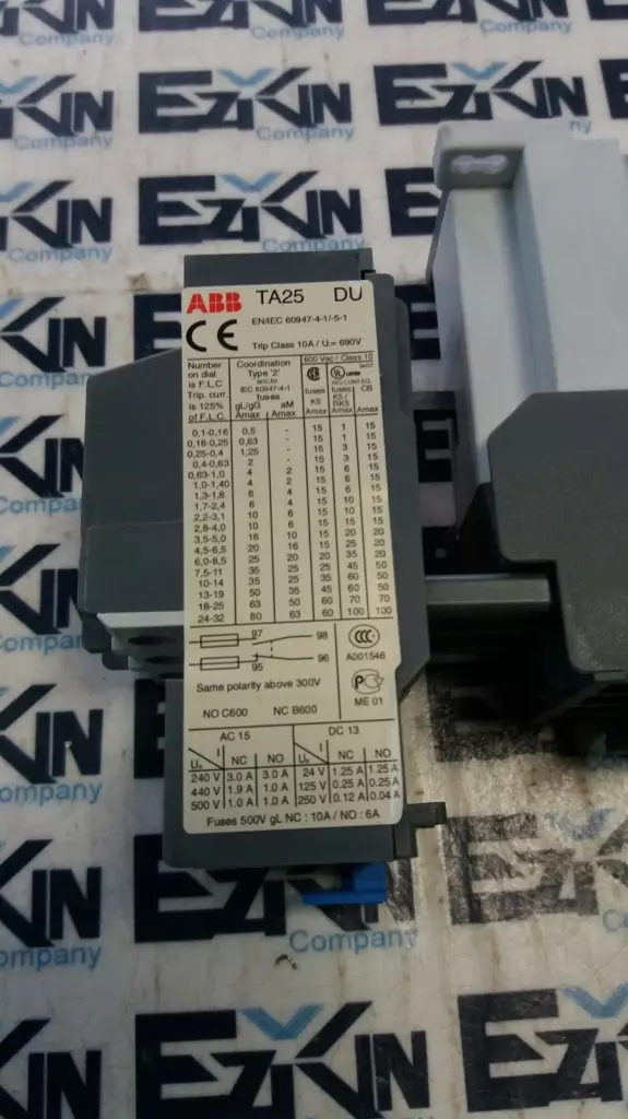 ABB AL9-30-01 Contactor 600VAC 35Amp W/TA25 ABB Overload Relay 2.8-4.0Amp 