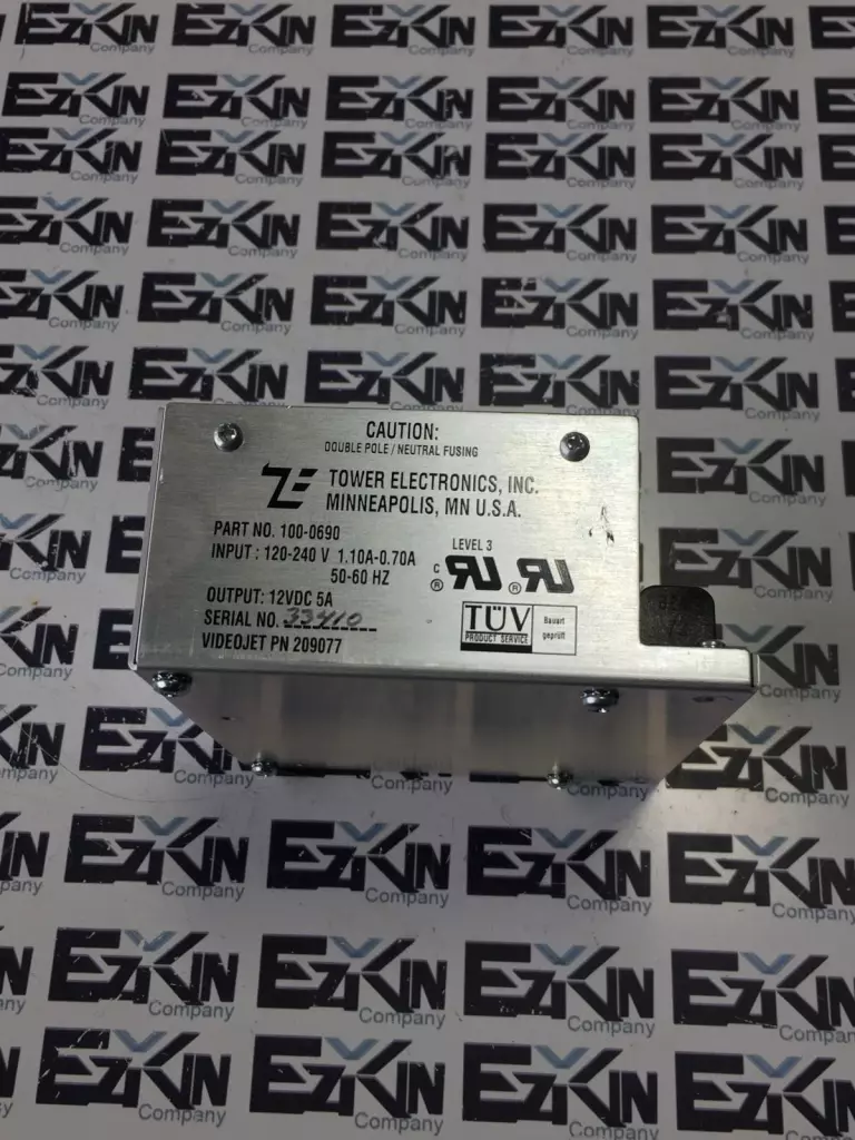 Tower Electronics 100-0690 Power Supply, In 120-240V 1.10-0.70A Out 12VDC 5A 