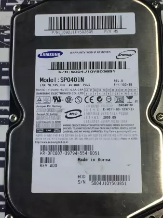 Samsung SP0401N REV.A Spinpoint Hard Drive 40GB 