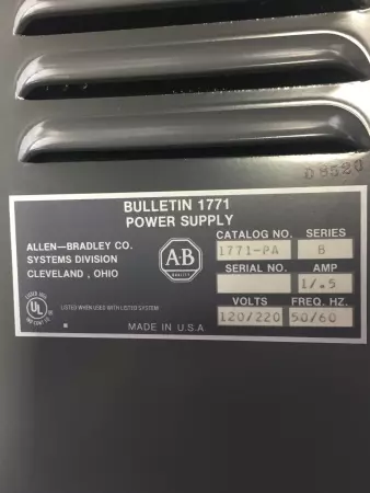 Allen-Bradley 1771-PA SER.B Power Supply 120/220VAC 75VA 0.5-1A 