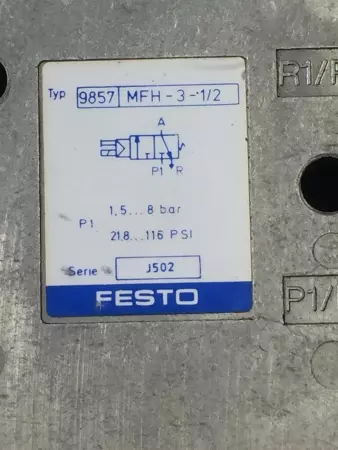 Festo 9857- MFH-3-1/2-S w/MSFG-24/42-50/60 Solenoid Valves 4527 DC coil