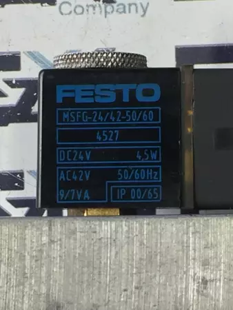 Festo 9857- MFH-3-1/2-S w/MSFG-24/42-50/60 Solenoid Valves 4527 DC coil