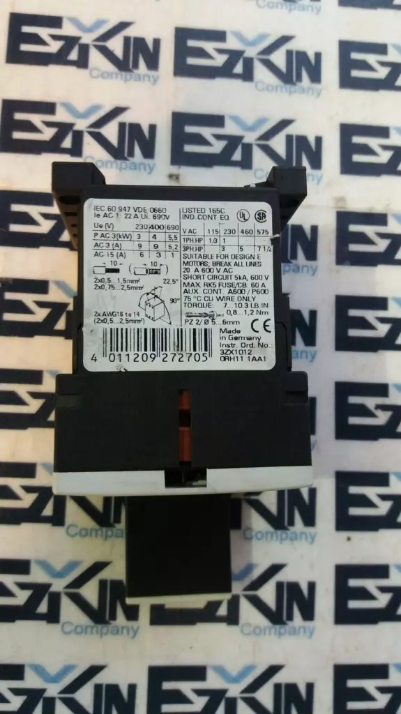 Siemens 3RT1016-1BB41 Contactor, 600VAC 20Amp 