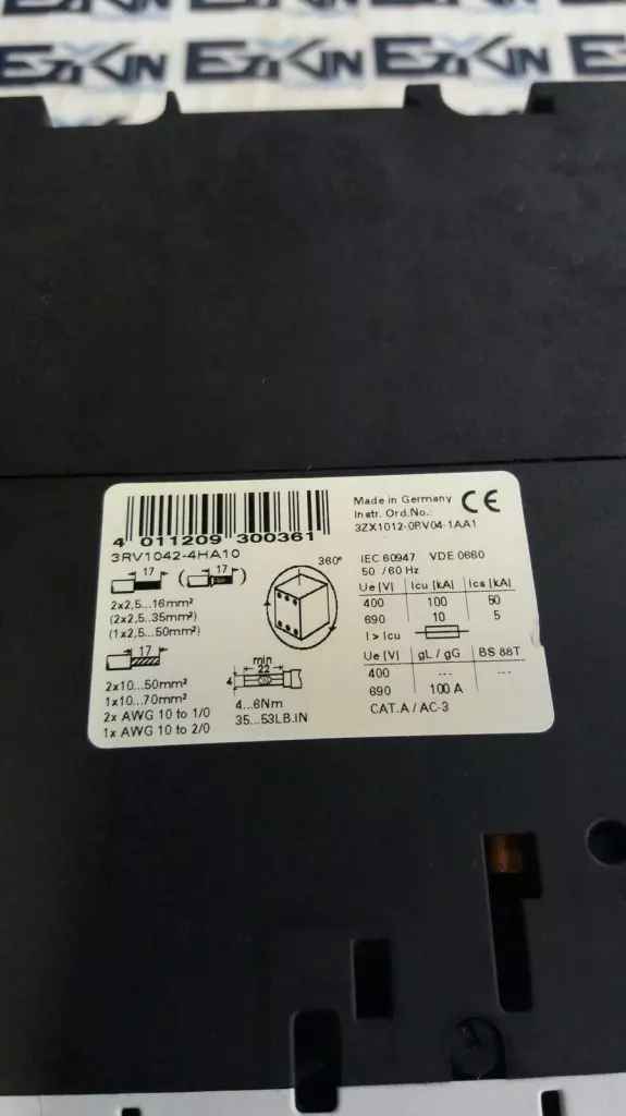 Siemens 3RV1042-4HA10 Manual Motor Starter-Protector 600V Range 36-50Amp 