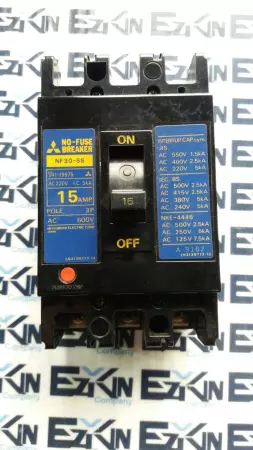 Mitsubishi NF30-SS No-Fuse Circuit Breaker 600V 15Amp 3-Pole 