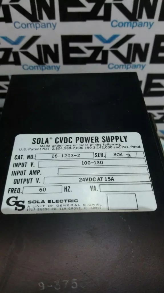 Sola Electric 28-1203-2 SER.80K CVDC Power Supply, In 100-130V Out 24VDC 15A 
