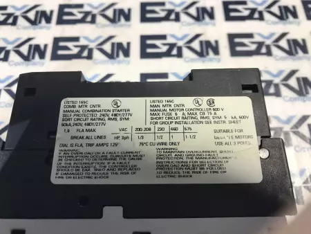 Siemens 3RV1021-1AA10 Manual Motor Starter-Protector 600V 19A Range 1.1-1.6Amp 