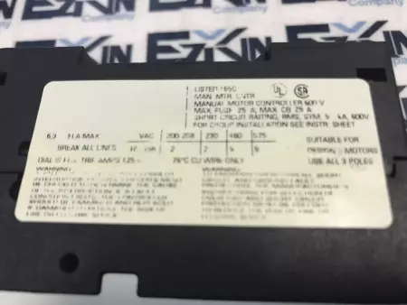 Siemens 3RV1421-1GA10 Manual Motor Starter-Protector 600V 120A Range 4.5-6.3Amp 