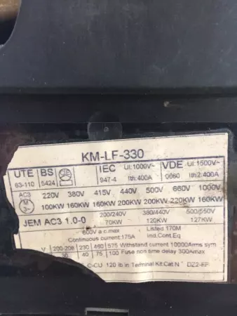 Kimatex KM-LF-330 Motor Contactor 175Amp 600V 