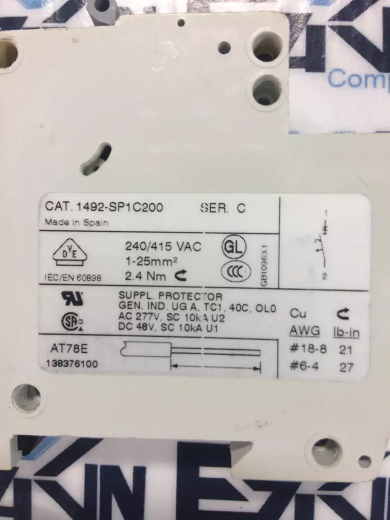 Allen-Bradley 1492-SP1C200 SER.C 1-Pole Circuit Breaker 240-415V 20Amp 