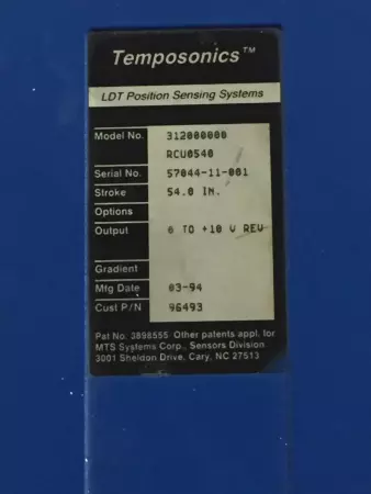 TEMPOSONICS 312000000 RCU0540 LDT POSITION SENSING SYSTEMS